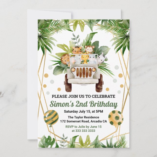 Invitación Nacimiento de los niños en el Safari de la jungla  (Anverso)