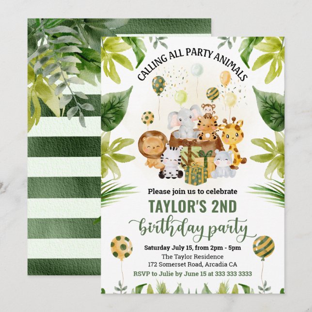 Invitación Nacimiento de los niños en el Safari de la jungla  (Anverso / Reverso)