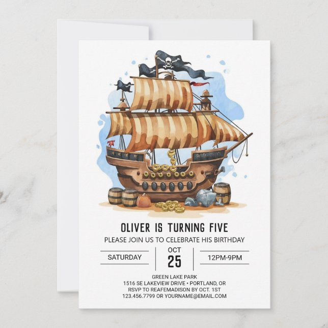 Invitación Nacimiento de los niños Matey Nautical Pirate (Anverso)
