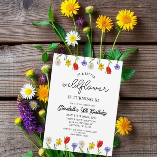 Invitación Nacimiento de los niños pequeños de flores silvest (Subido por el creador)