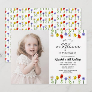 Invitación Nacimiento de los niños pequeños de flores silvest