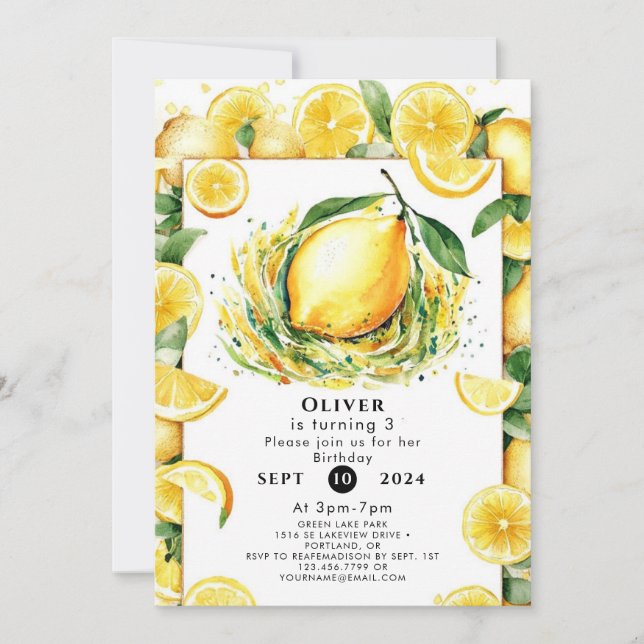 Invitación Nacimiento de los niños Personalizado Lemon (Anverso)