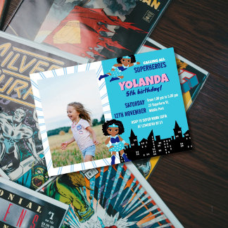 Invitación Nacimiento de los niños superhéroes de los Chicas 