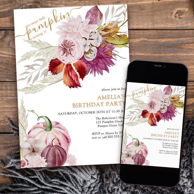 Invitación Nacimiento de los pequeños Chicas florales de cala (Little Pumpkin Birthday invitation from my Little Pumpkin collection
)