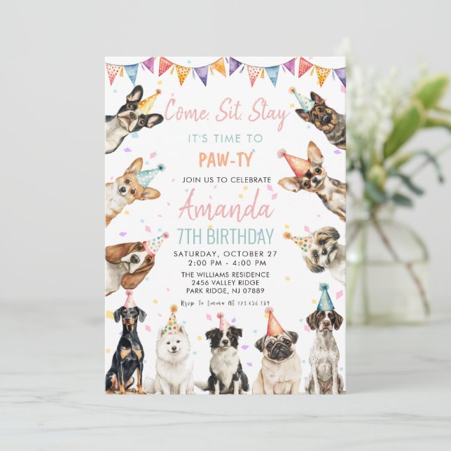 Invitación Nacimiento de los perros con trapos de pipa (Anverso de pie)