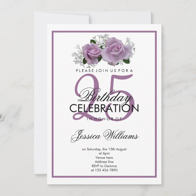 Invitación Nacimiento de los Rosas de Mauve románticos (Anverso)