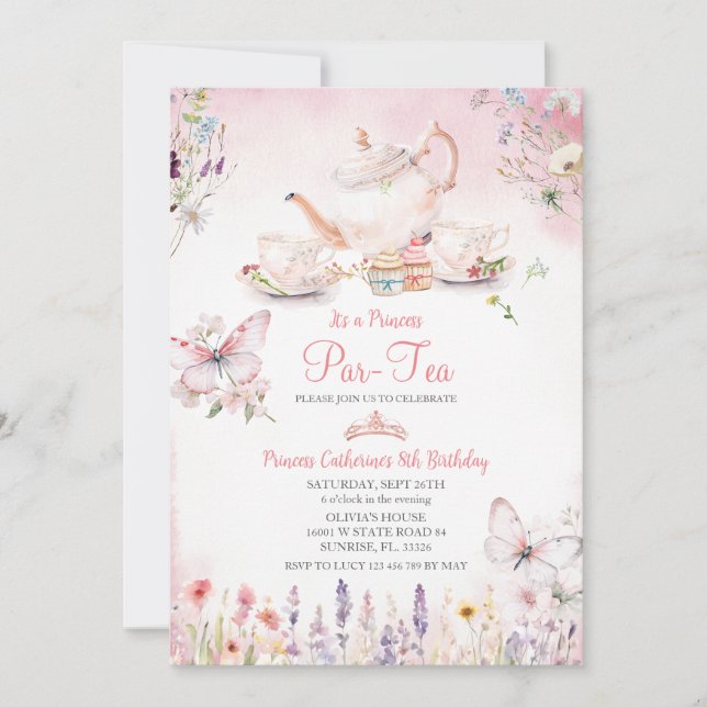 Invitación Nacimiento de mariposa rosa ParTea Princesa de Flo (Anverso)