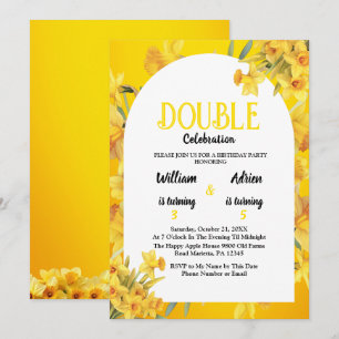 Invitación Nacimiento de marzo Doble celebración de Daffodil 