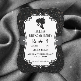 Invitación Nacimiento de muñecas de purpurina Black Fancy