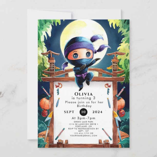Invitación Nacimiento de Ninja para Niños Espías (Anverso)