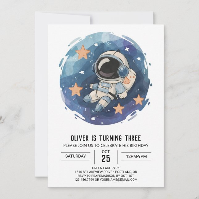 Invitación Nacimiento de niño astronauta cósmico en la moda (Anverso)
