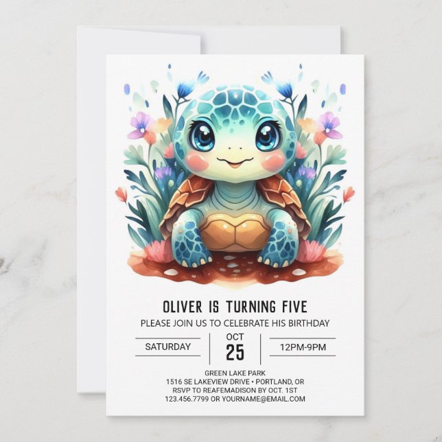 Invitación Nacimiento de niño de la tortuga infantil de Bohem (Anverso)