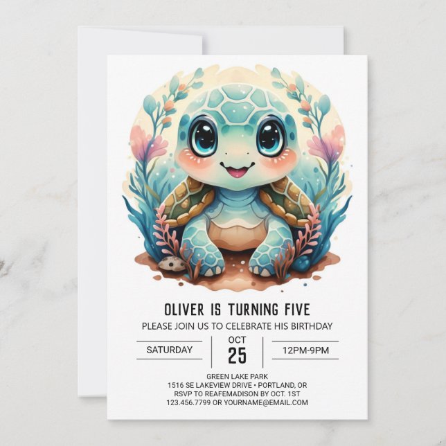 Invitación Nacimiento de niño de la tortuga infantil de Bohem (Anverso)