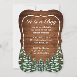 Invitación Nacimiento De Niño Nacido En Pino De Madera De Mad