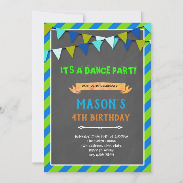 Invitación Nacimiento de niño verde limón y marino (Anverso)