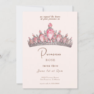 Invitación Nacimiento de oro y rosado de la corona de la prin
