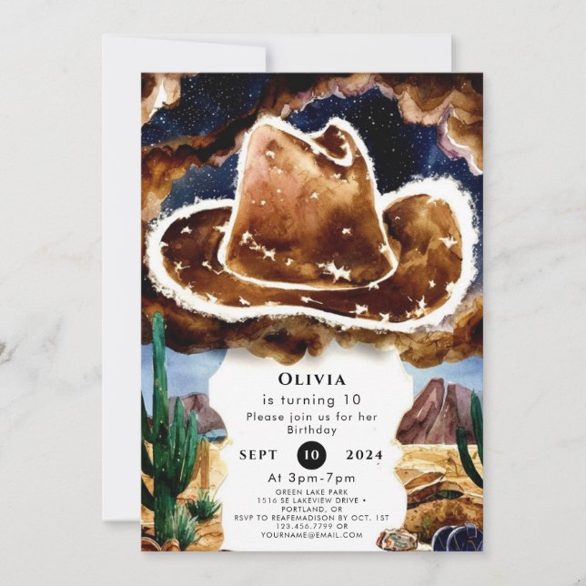 Invitación Nacimiento de Pastel Rodeo Cowboy (Anverso)