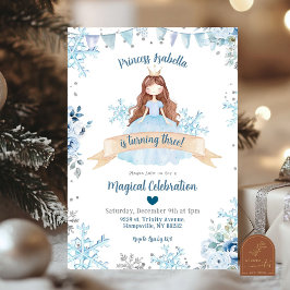 Invitación Nacimiento de Princesa de Invierno de Nieve Azul