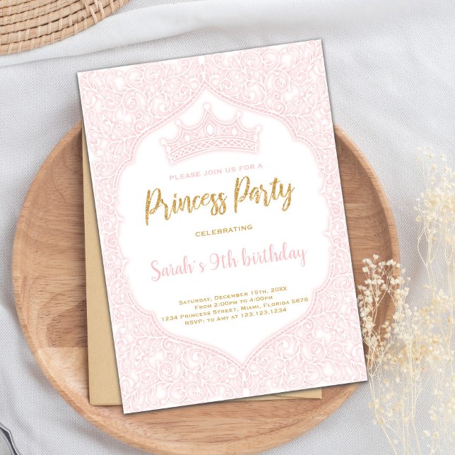 Invitación Nacimiento de Princesa de la Corona Rosa personali (Pink Crown Princess Birthday Invitations)