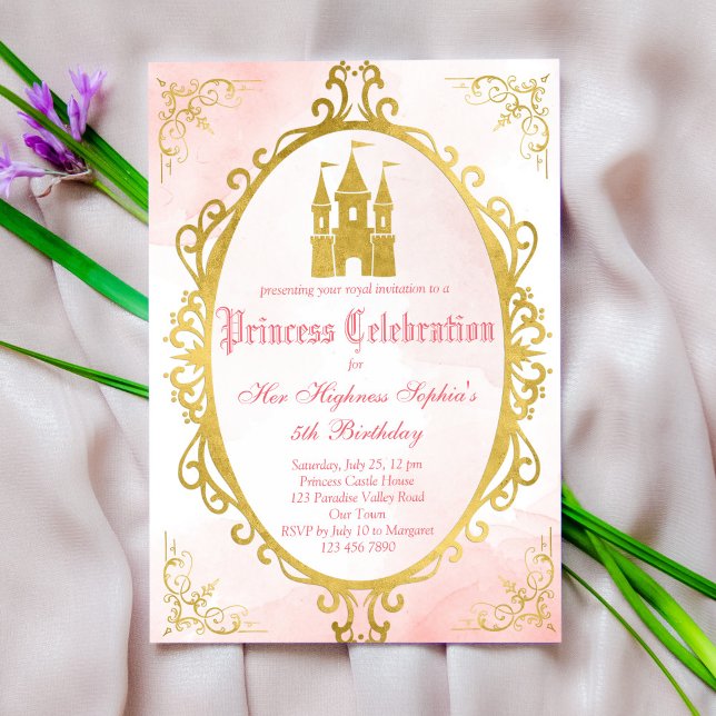 Invitación Nacimiento de princesa de marco adornado con rosa  (Subido por el creador)