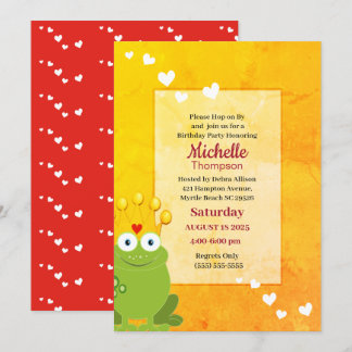 Invitación Nacimiento de Rana de Princesa Amarilla y Roja