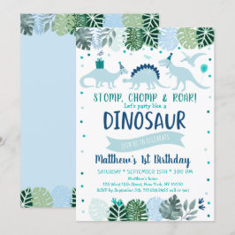 Invitación Nacimiento de Safari de Dinosaurio Azul