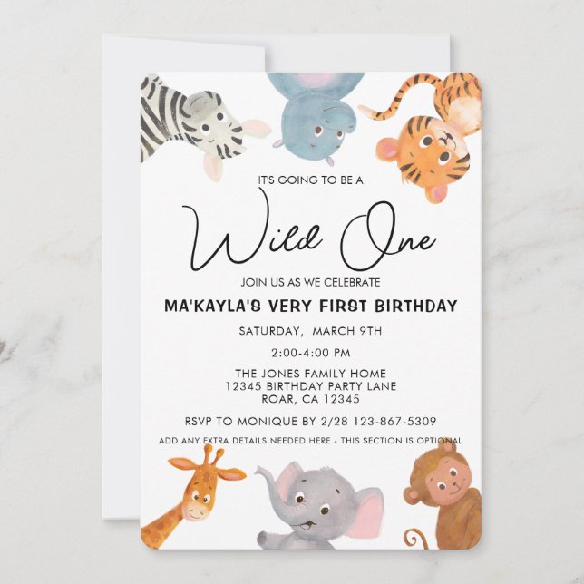 Invitación Nacimiento de un animal salvaje de la jungla de sa (Anverso)