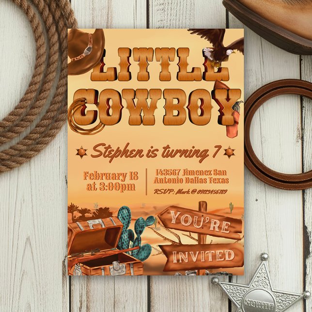 Invitación Nacimiento de un niño pequeño (Little Cowboy -  Boy Birthday Invitation)