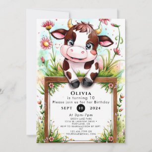 Invitación Nacimiento de vaca en color de agua pastel