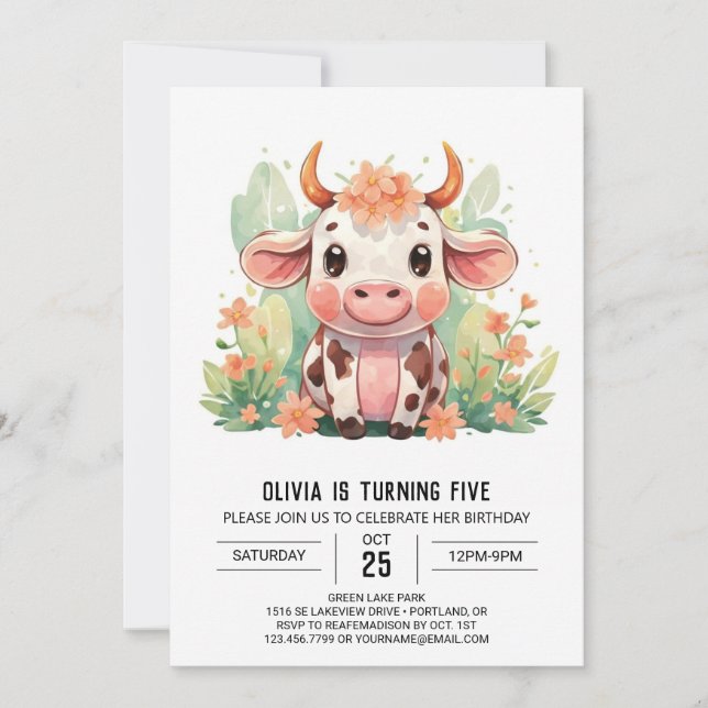 Invitación Nacimiento de vaca encantada (Anverso)