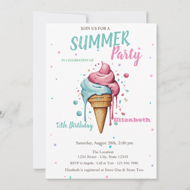 Invitación Nacimiento de verano de helado de goteo (Anverso)