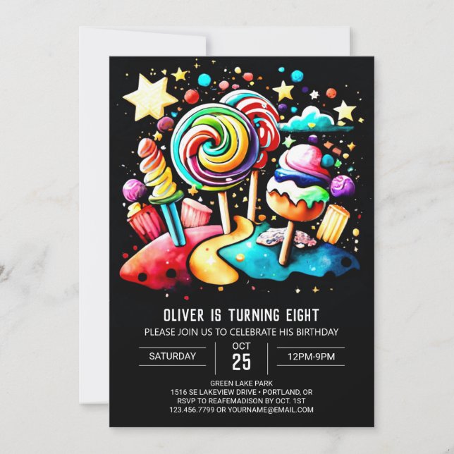 Invitación Nacimiento de Wonderland Candyland Personalizado (Anverso)