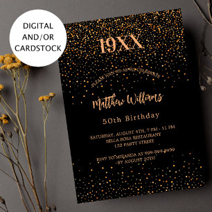 Invitación Nacimiento del año del confetti de oro negro de cu