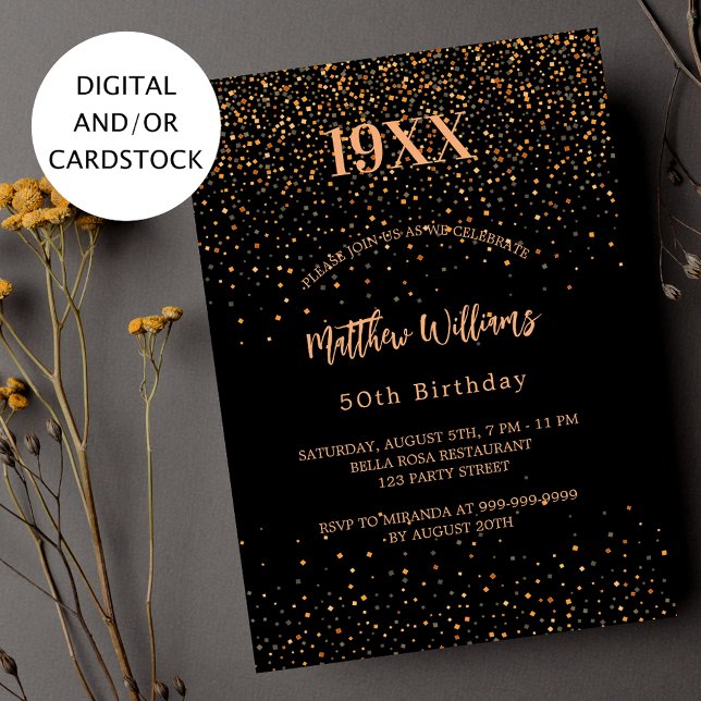 Invitación Nacimiento del año del confetti de oro negro de cu (Subido por el creador)