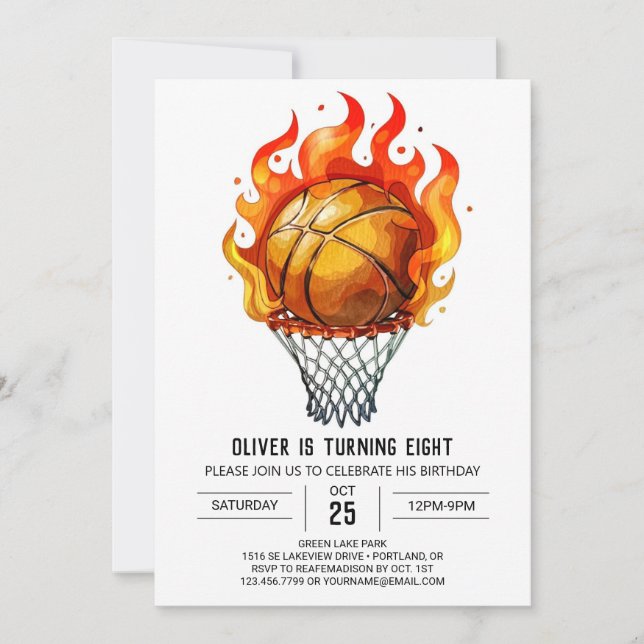 Invitación Nacimiento del baloncesto en línea Pastel Sport (Anverso)