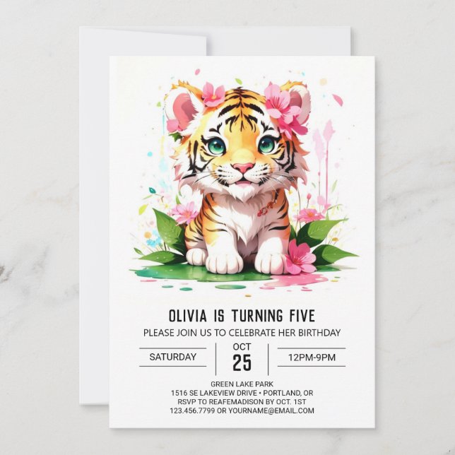 Invitación Nacimiento del Chica del tigre de la selva acuátic (Anverso)
