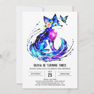 Invitación Nacimiento del Chica digital Lobo Adorable Púrpura