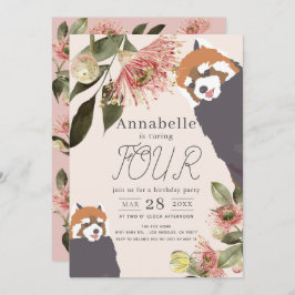 Invitación Nacimiento del Chica Floral Rosa Panda Rosa
