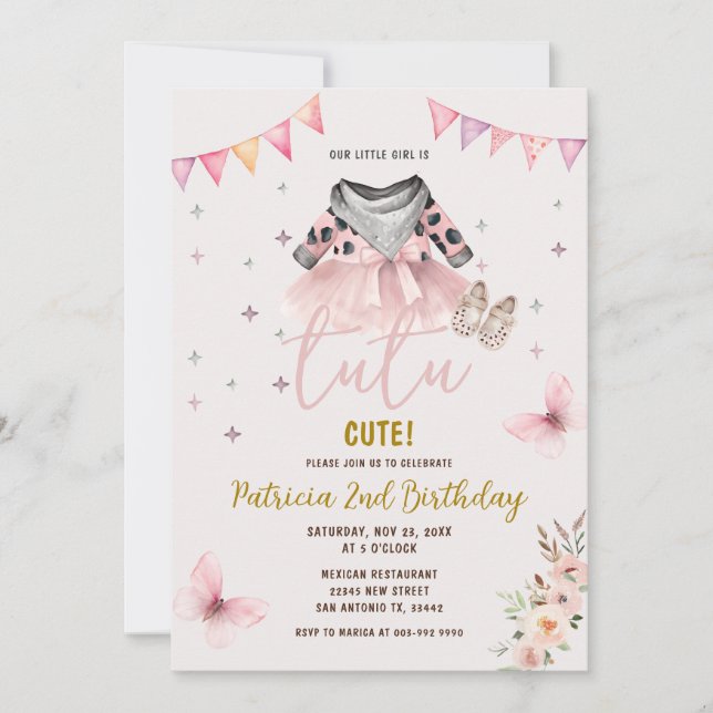 Invitación Nacimiento del Chica floral Tutu Cute Occidental (Anverso)