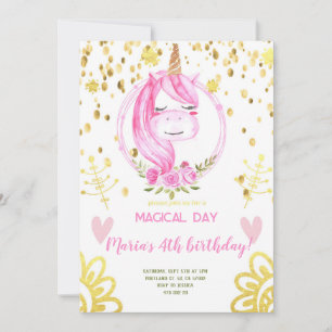 Invitación Nacimiento del Chica Gold Confetti de Unicornio ro