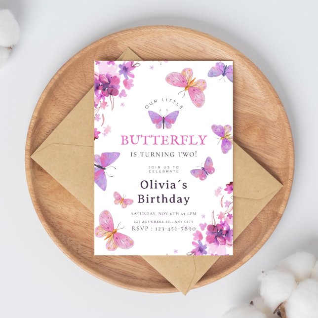 Invitación Nacimiento del Chica Purple Elegant Butterfly (Subido por el creador)
