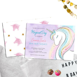 Invitación Nacimiento del Chica Rainbow Unicorn de color acuá