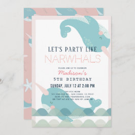 Invitación Nacimiento del Chica rosado de Narwhal Waves Sea