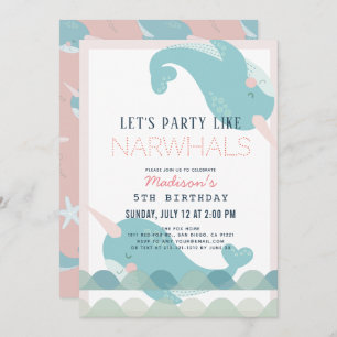 Invitación Nacimiento del Chica rosado de Narwhal Waves Sea