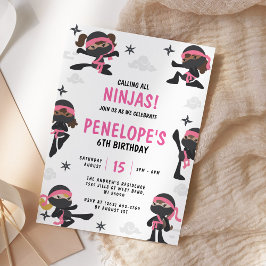 Invitación Nacimiento del Chica Rosado Ninja Warria Karate