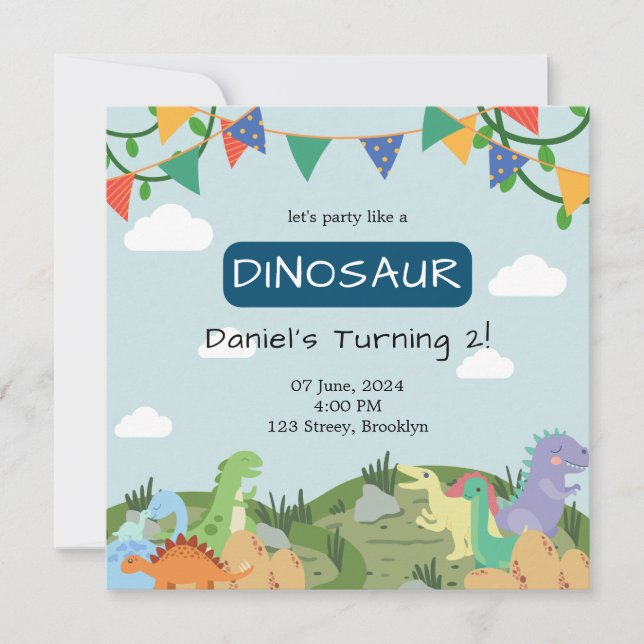 Invitación Nacimiento del cielo azul de los dinosaurios bebés (Anverso)