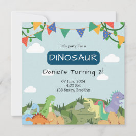Invitación Nacimiento del cielo azul de los dinosaurios bebés