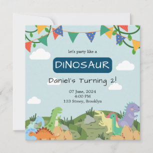 Invitación Nacimiento del cielo azul de los dinosaurios bebés