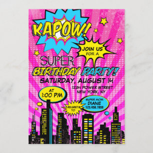 Invitación Nacimiento del cómic de chica Power Super Hero