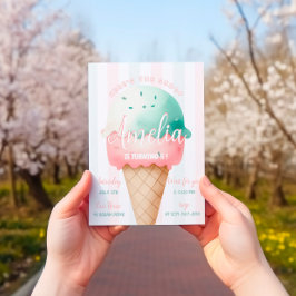 Invitación Nacimiento del Crema de Hielo Rosa chica